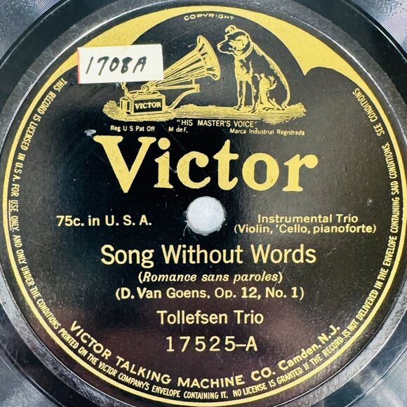 Tollefsen Trio Song Without Words 10in Shellac 78 RPM Victor 17525 - Picture 2 of 4